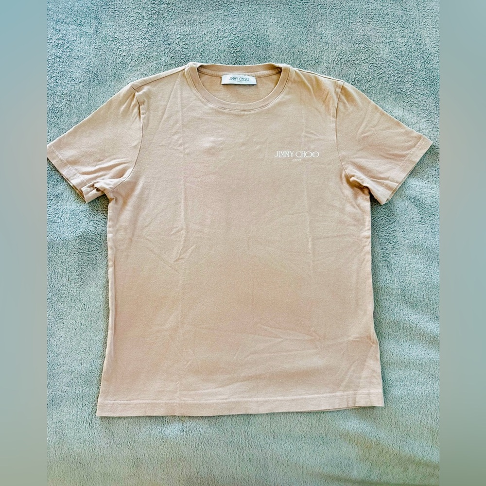 Jimmy Choo Powder Pink Beige Logo T-Shirt Size S